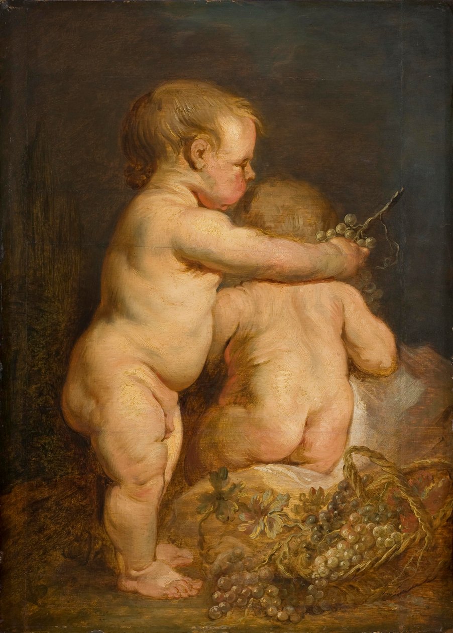अंगूर के साथ दो नग्न बच्चे, c.1630-40 (ओक पर तेल) द्वारा एंथोनी वैन डाइक