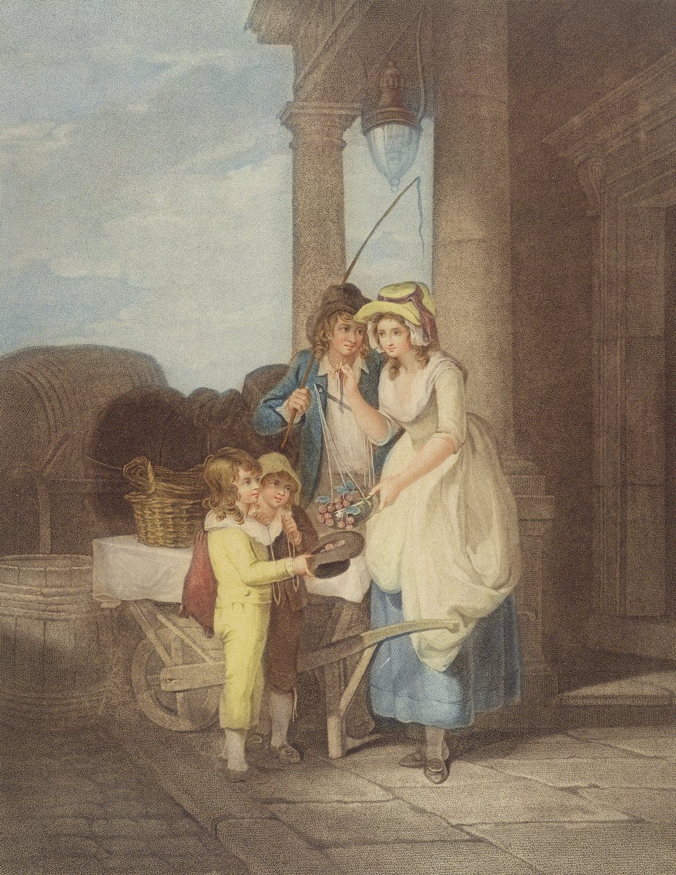 फ्रांसिस व्हेटली (1747-1801) 1795 के बाद &39;सीट्स ऑफ लंदन&39; प्ल .8: राउंड अन साउंड फाइव पेंस ए पाउंड ड्यूक चेरीस द्वारा एंटोनी कार्डोन