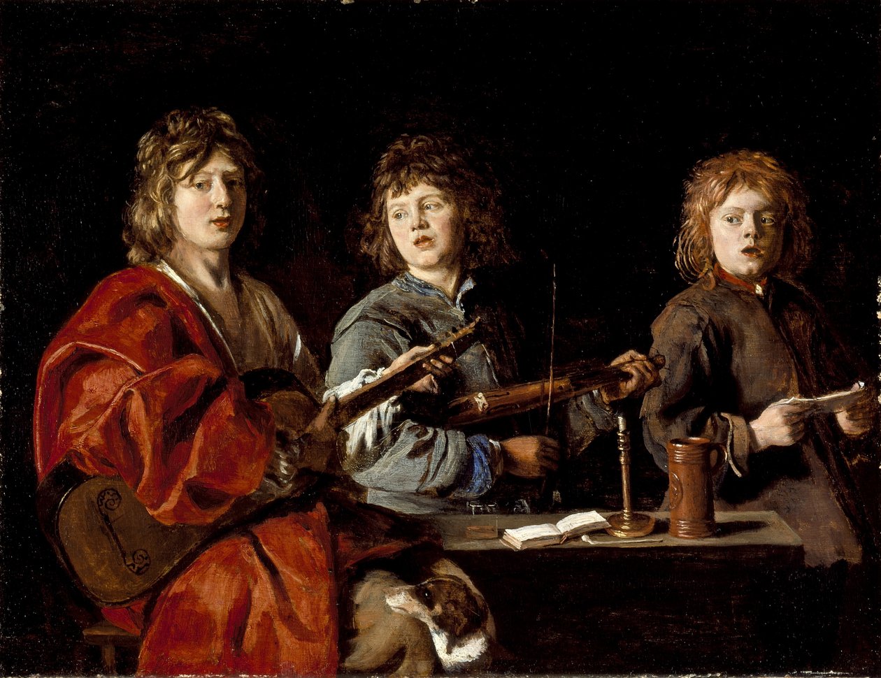 तीन युवा संगीतकार, c.1630 (लकड़ी पर तेल) द्वारा एंटोनी ले नैन
