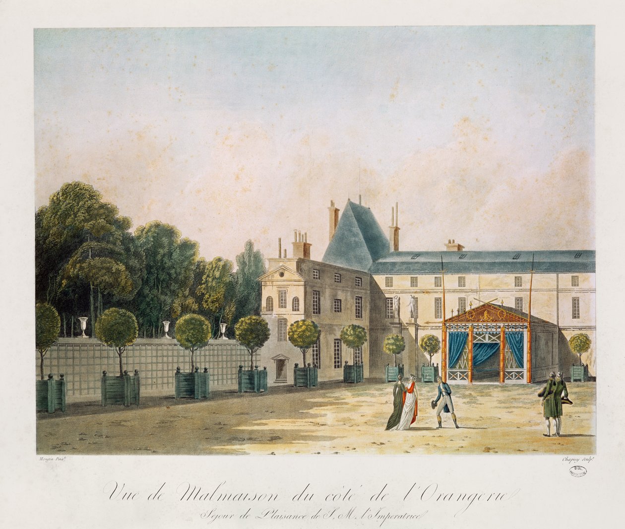 निकोलस चैपुय द्वारा उकेरी गई ऑरेंजरी से मलमासन का दृश्य, c.1810s द्वारा एंटोनी पियरे मोंगिन