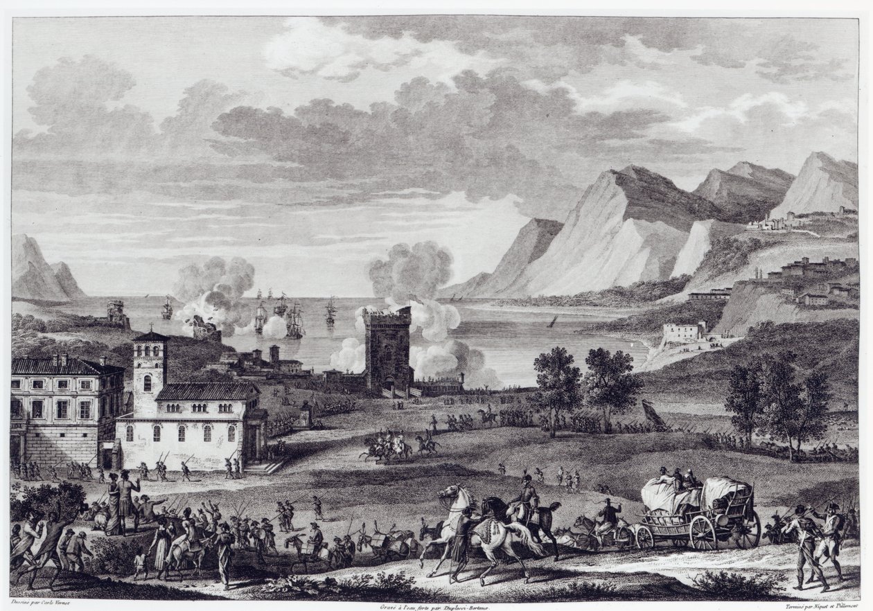 कॉर्सिका का उद्धार, 20 अक्टूबर 1796, जीन डुप्लेसि-बर्टाक्स (1747-1819) द्वारा उत्कीर्ण द्वारा एंटोनी चार्ल्स होरेस वर्नेट