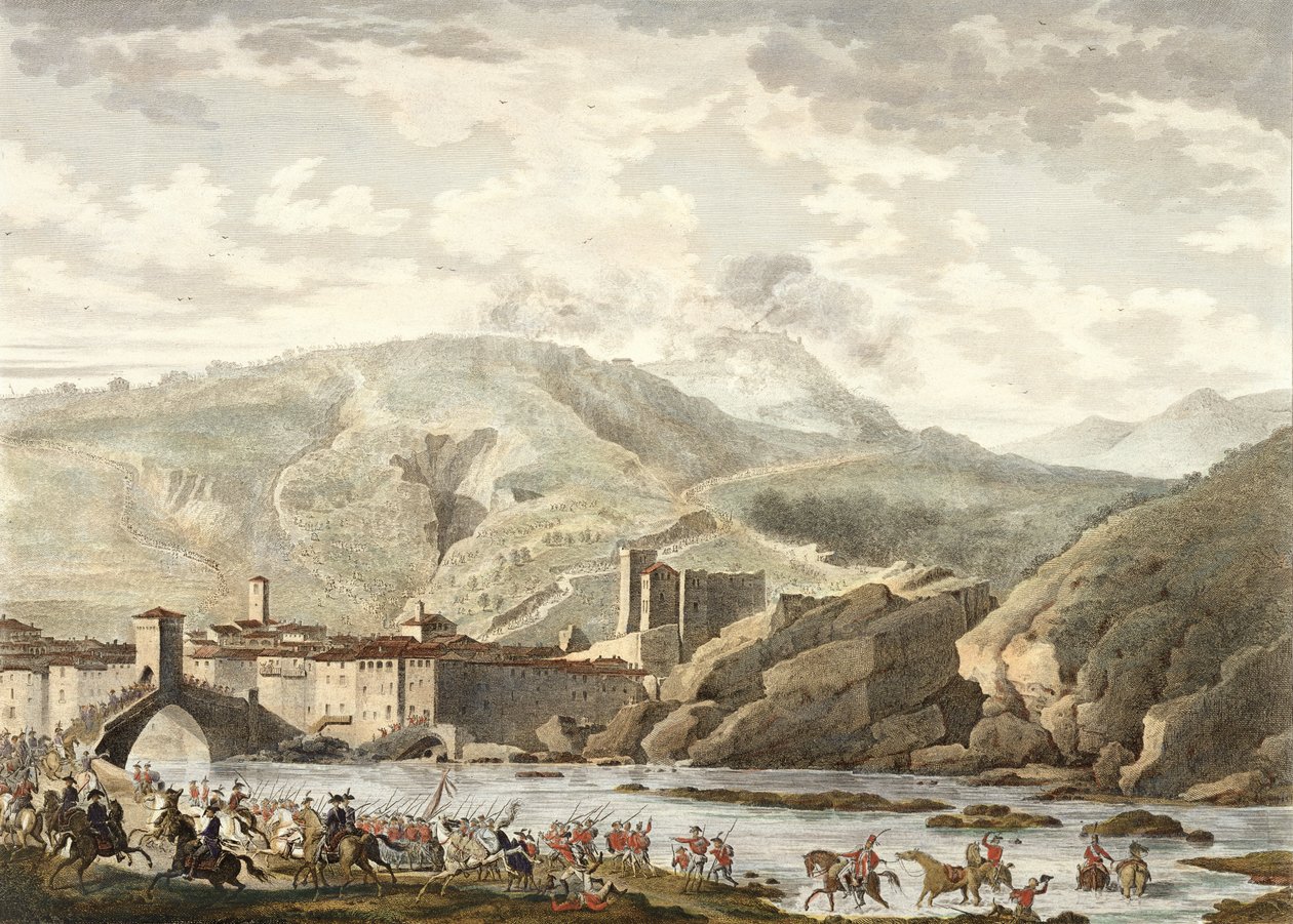 जीन डुप्लेसि-बर्टाक्स (1747-1819) (एक्वाटिंट) द्वारा उत्कीर्ण मिलेसिमो की लड़ाई, 25 जर्मन, वर्ष 4 (अप्रैल 1796) द्वारा एंटोनी चार्ल्स होरेस वर्नेट