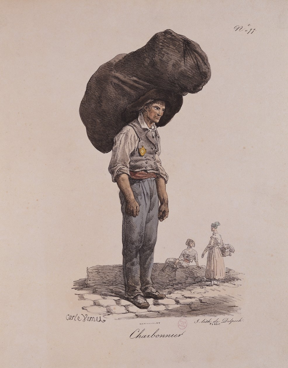 फ्रैंकोइस सेराफिन डेलपेच (1778-1825) द्वारा उकेरी गई &39;द क्रीज ऑफ पेरिस&39; श्रृंखला के नंबर 11 से कोलियर द्वारा एंटोनी चार्ल्स होरेस वर्नेट