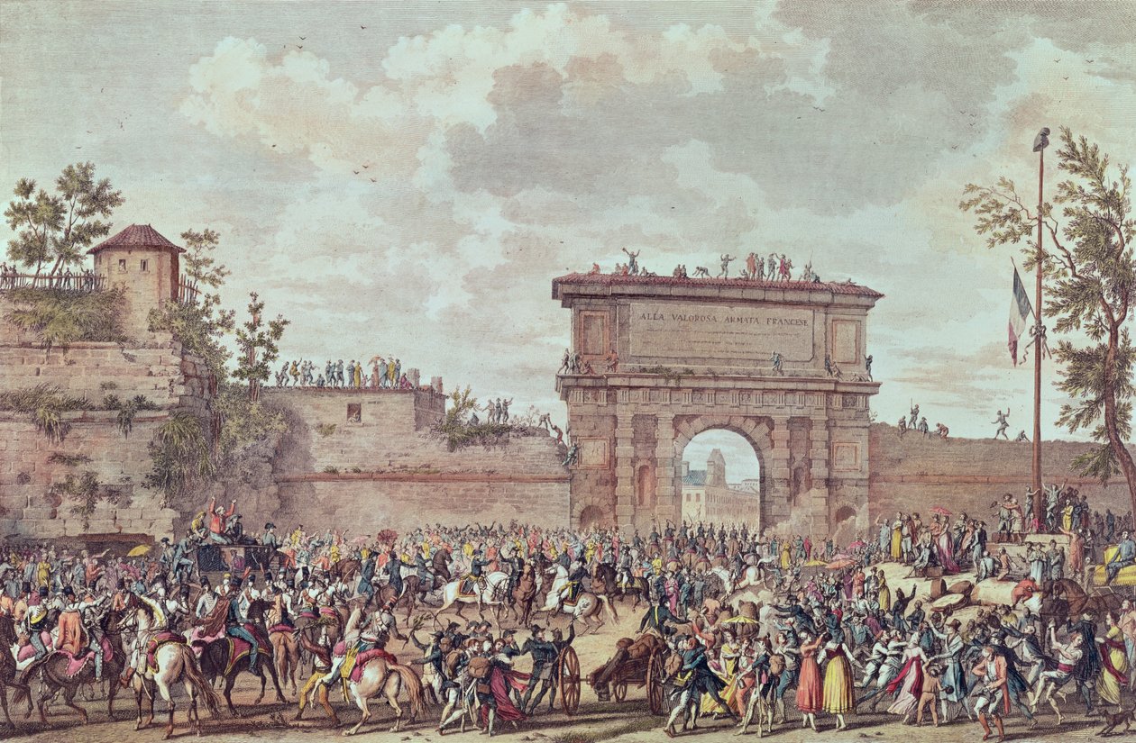 मिलान में फ्रेंच का प्रवेश, 25 फ्लोरल एन IV (14 मई 1796) (एक्वाटिंट) द्वारा एंटोनी चार्ल्स होरेस वर्नेट