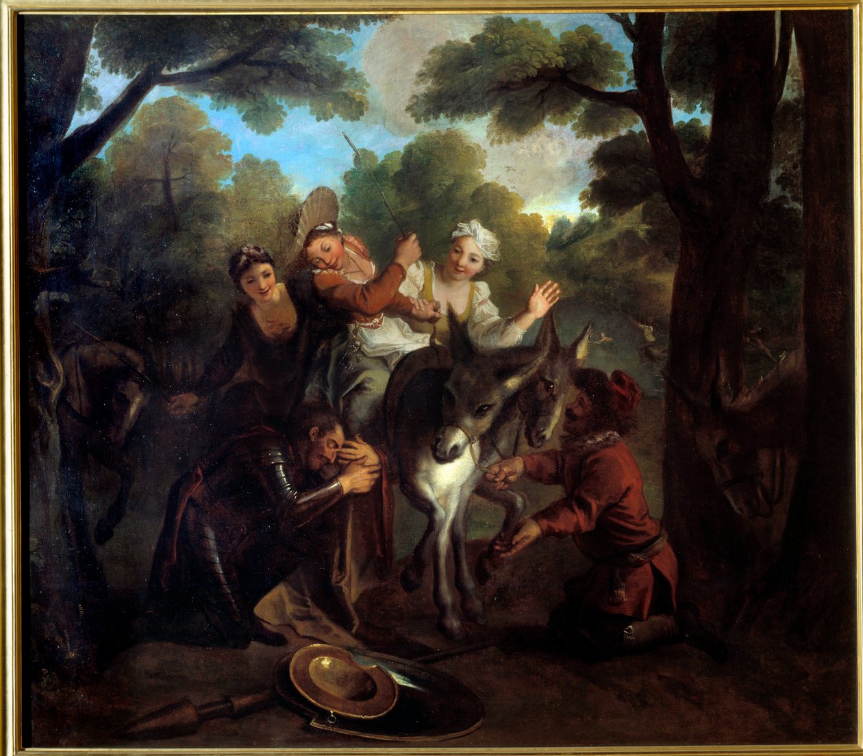 सांचो द्वारा डॉन क्विक्सोट धोखा एक किसान को डुलसिनी के लिए लेता है। मिगुएल डे सर्वेंट्स सावेद्रा (1547-1616) द्वारा "द इनजेनियस जेंटलमैन डॉन क्विक्सोट ऑफ ला मंच"। चार्ल्स एंटोनी कोयपेल की पेंटिंग (1694-1752) द्वारा एंटोनी कॉयपेल