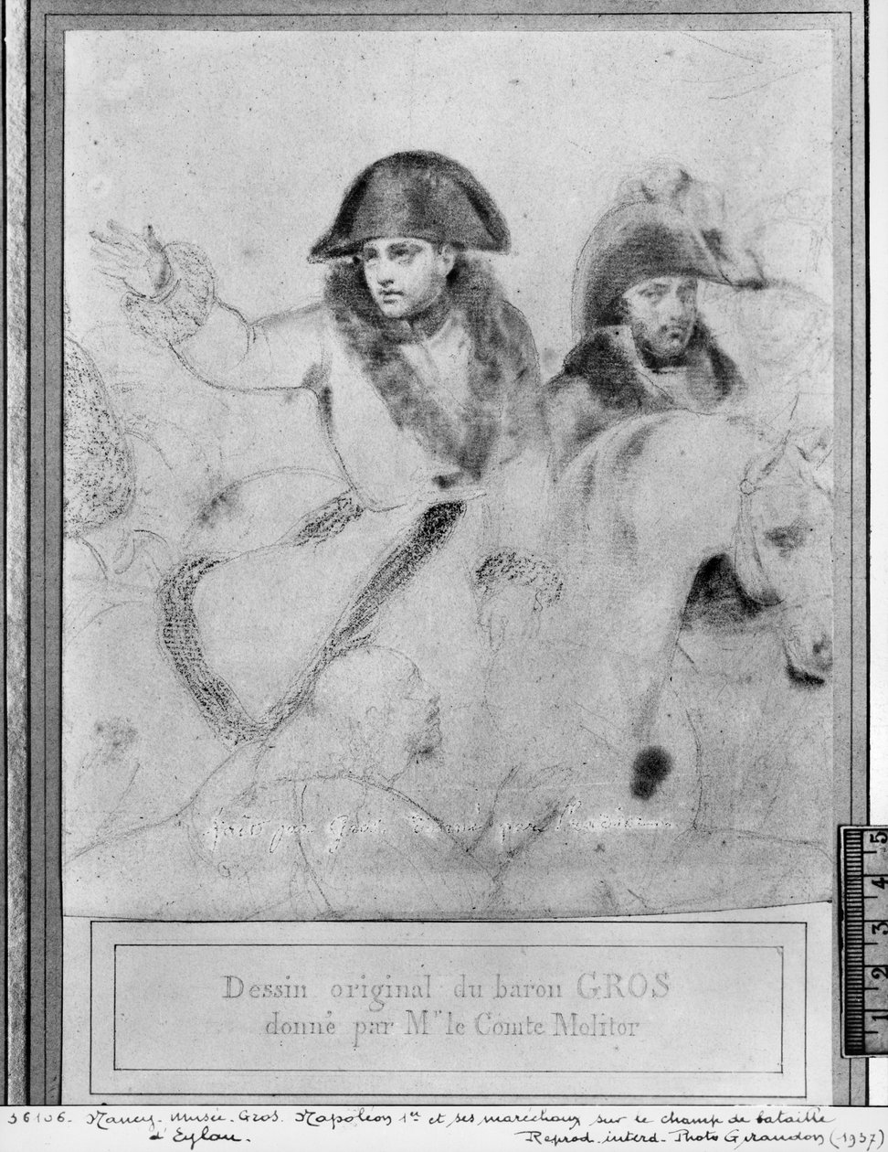 एलाऊ के युद्ध क्षेत्र पर नेपोलियन, c.1807-08 (कागज पर पियर नोयर) द्वारा एंटोनी जीन ग्रोस
