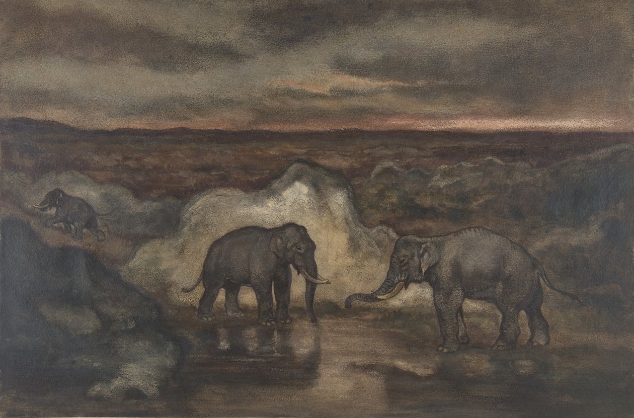 एक ताल के पास हाथी, 1810-75। द्वारा एंटोनी लुइस बेरी
