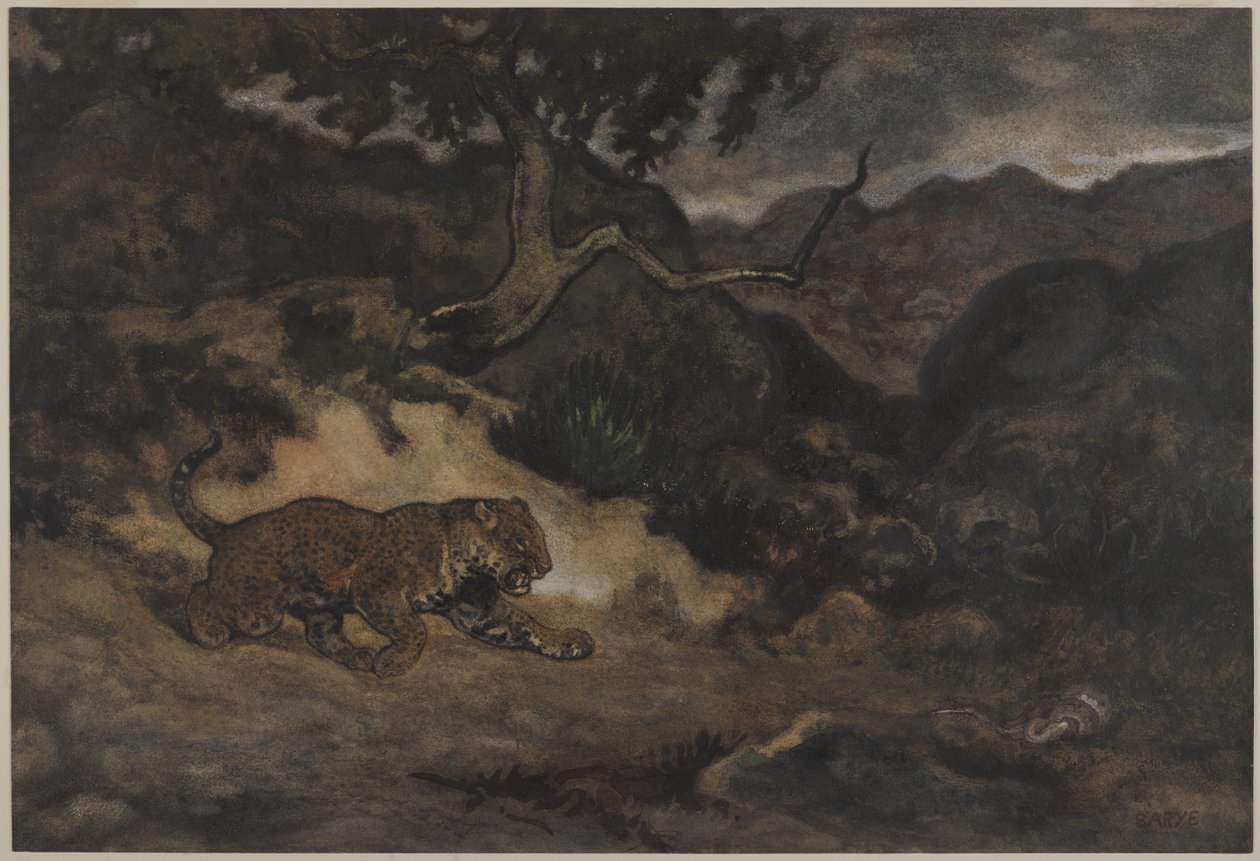 जगुआर एक सांप की खोज, c.1840 (कागज पर wc) द्वारा एंटोनी लुइस बेरी