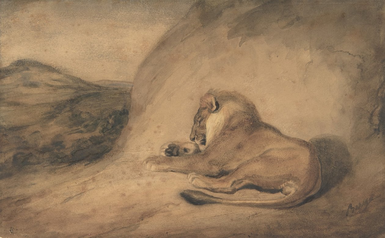 लायन रेस्टिंग, 1810-75। द्वारा एंटोनी लुइस बेरी