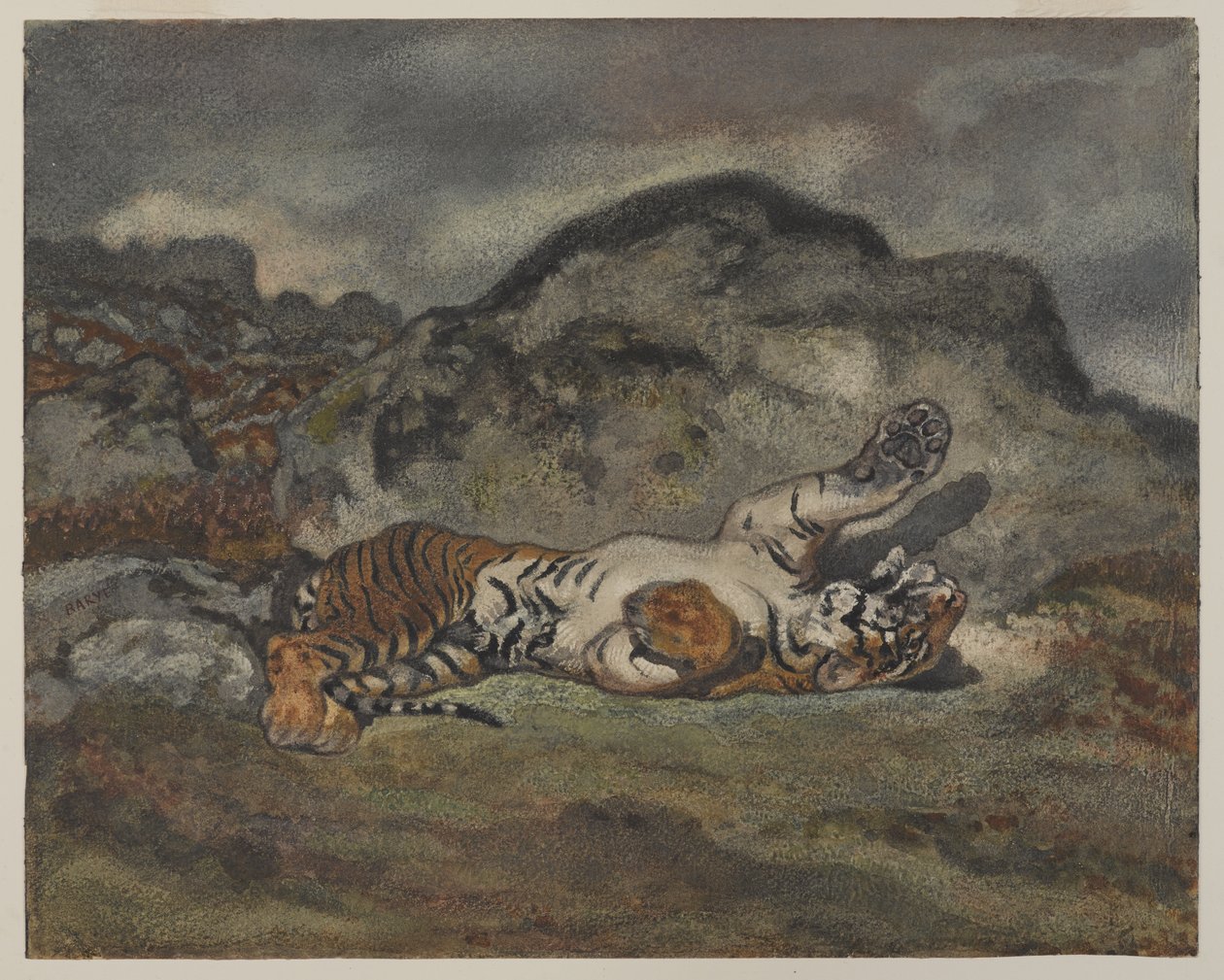 रोलिंग टाइगर, c.1840 (कागज पर wc) द्वारा एंटोनी लुइस बेरी