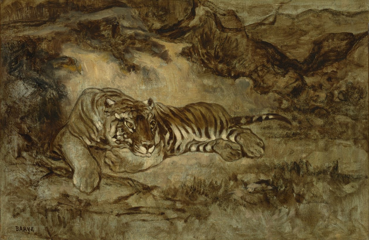 टाइगर एट रेस्ट, c.1850-70 द्वारा एंटोनी लुइस बेरी