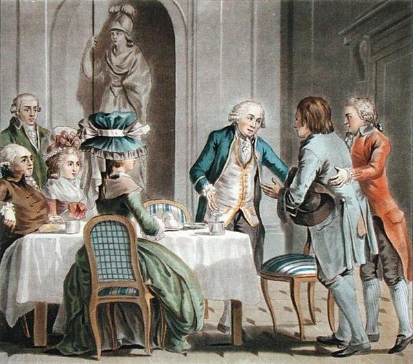 कॉम्टे डी वॉक्स (1705-88) एक किसान को भोजन और पेय प्रदान करता है, जिसे जीन बैप्टिस्ट मोरेट (fl.1790-1820) द्वारा उकेरा गया है। द्वारा एंटोनी लुई फ्रेंकोइस (बाद में) सार्जेंट-मार्सौ