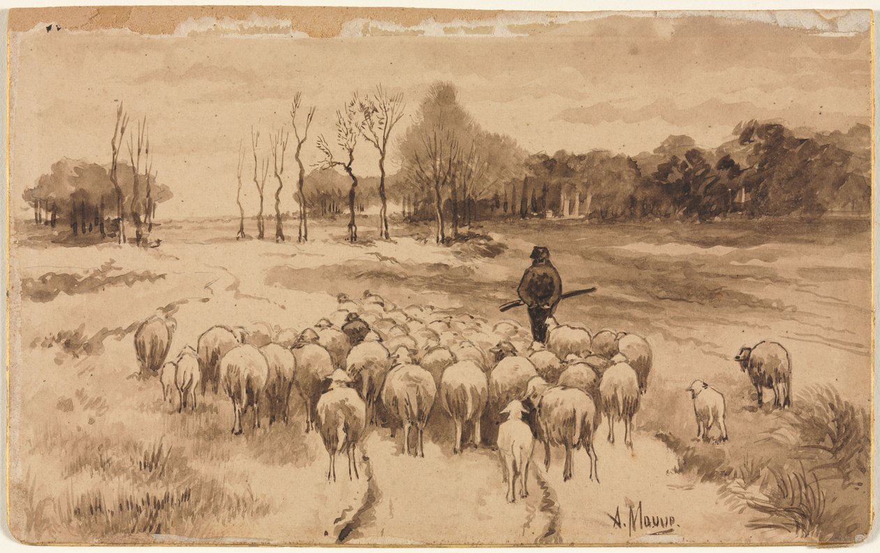 शेफर्ड ने अपने झुंड के साथ, सी। 1870। द्वारा एंटोन मौवे