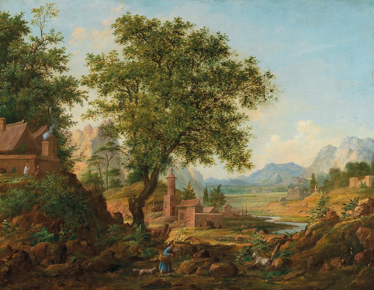 कर्मचारियों के साथ चीनी परिदृश्य, 1830-1840 के दशक। द्वारा एंटोन मिखाइलोविच लेगाशोव
