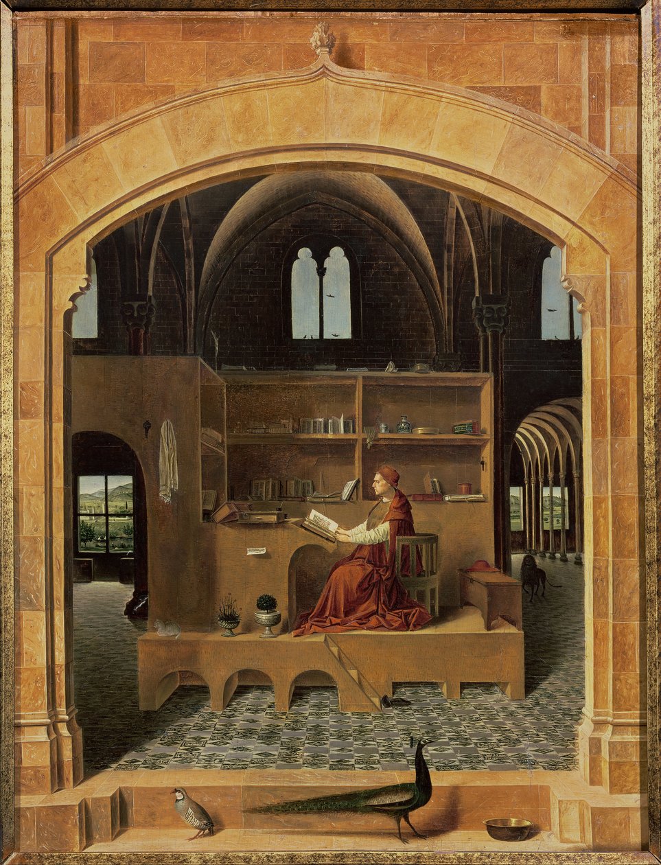 सेंट जेरोम अपने अध्ययन में, c.1475 (विस्तार के लिए 259352 देखें) द्वारा एंटोनेलो दा मेसिना