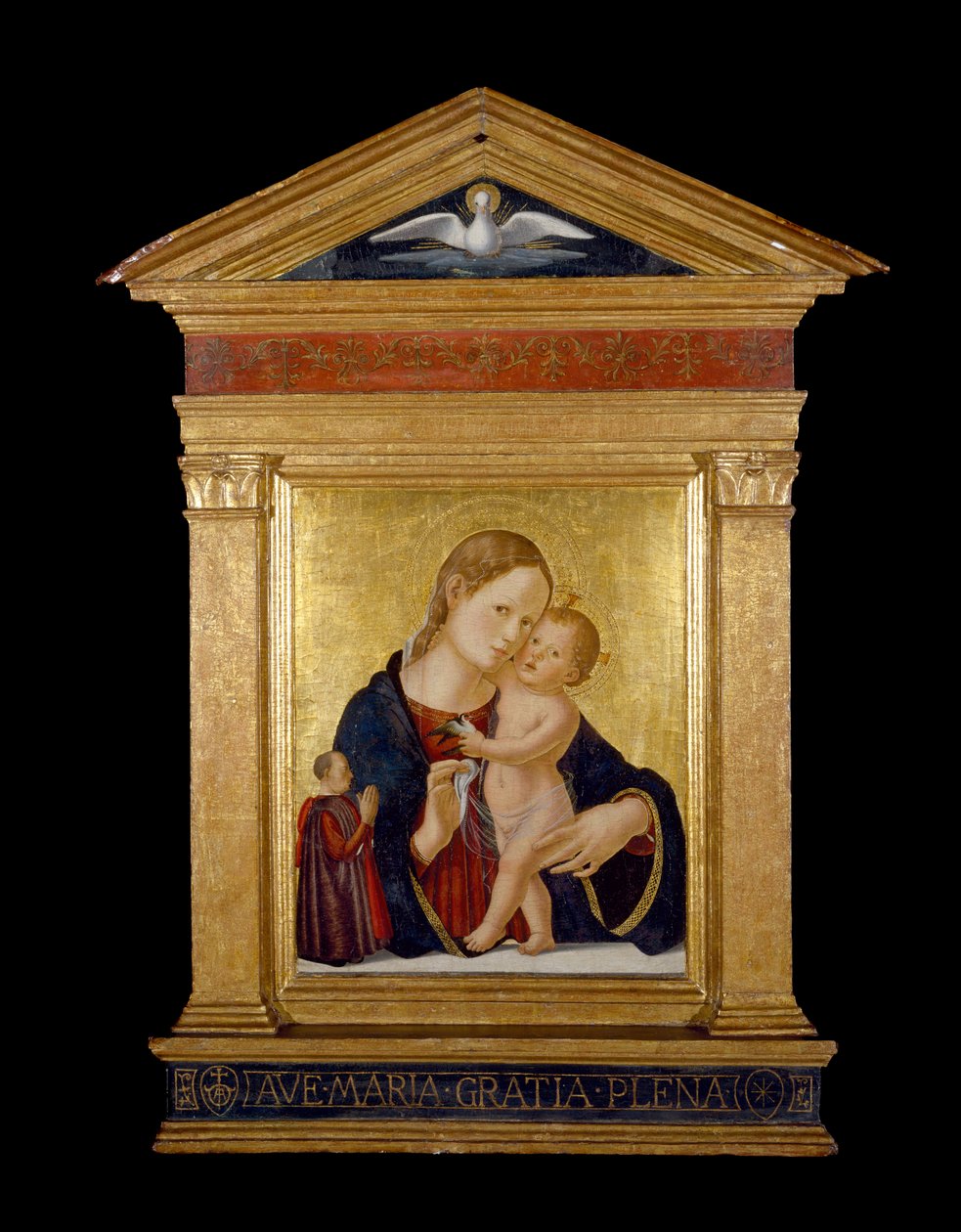 डोनर के साथ वर्जिन और चाइल्ड, c.1480 (टेम्परा और पैनल पर सोने की पत्ती) द्वारा एंटोनियाज़ो रोमानो