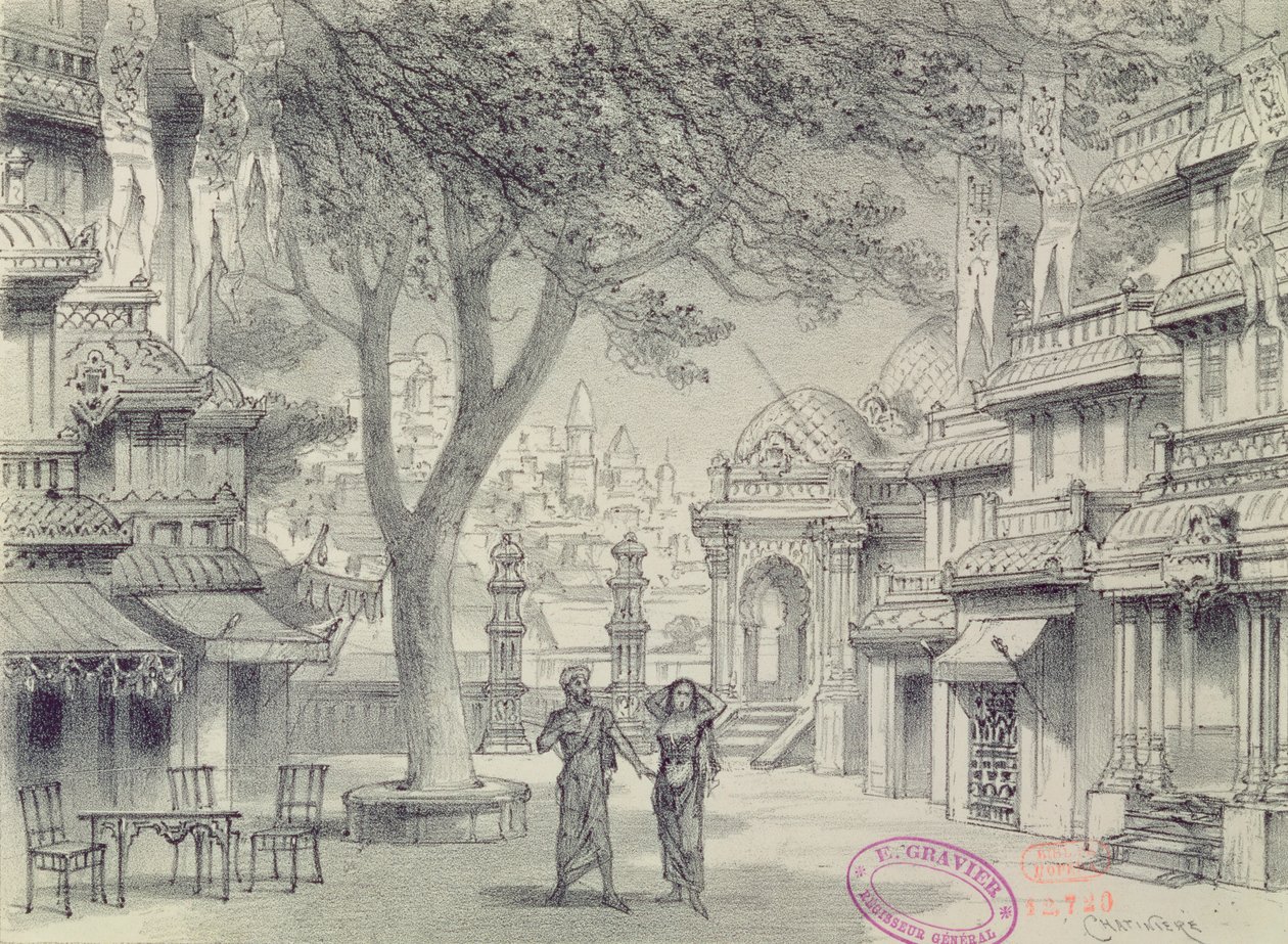 लियो डेलिबेस (1836-91) द्वारा ओपेरा लक्मे के अधिनियम II के लिए सेट डिजाइन द्वारा एंटोनिन मैरी चतिनिरे
