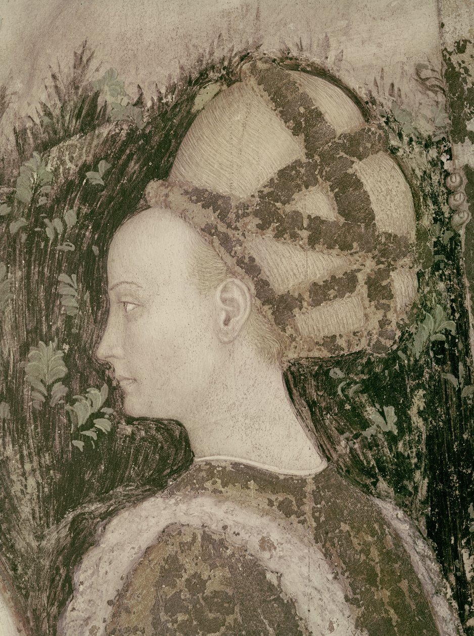 सेंट जॉर्ज एंड द प्रिंसेस ऑफ ट्रेबोंड, राजकुमारी के सिर का विस्तार, c.1433-38 द्वारा एंटोनियो पिसानेलो