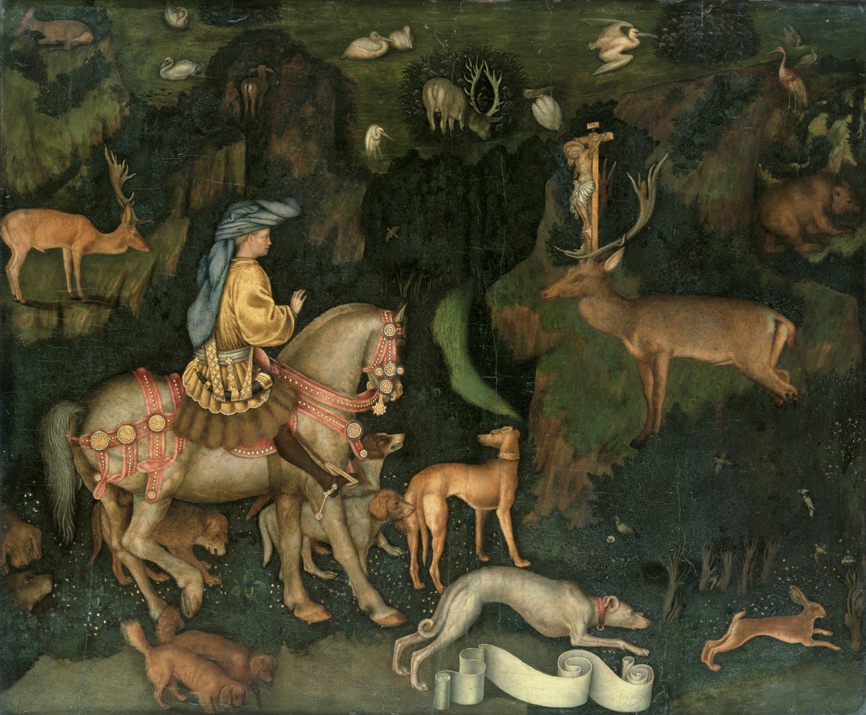सेंट यूस्टाचियस का विजन, c.1438-42 (लकड़ी पर अंडे का तापमान) द्वारा एंटोनियो पिसानेलो