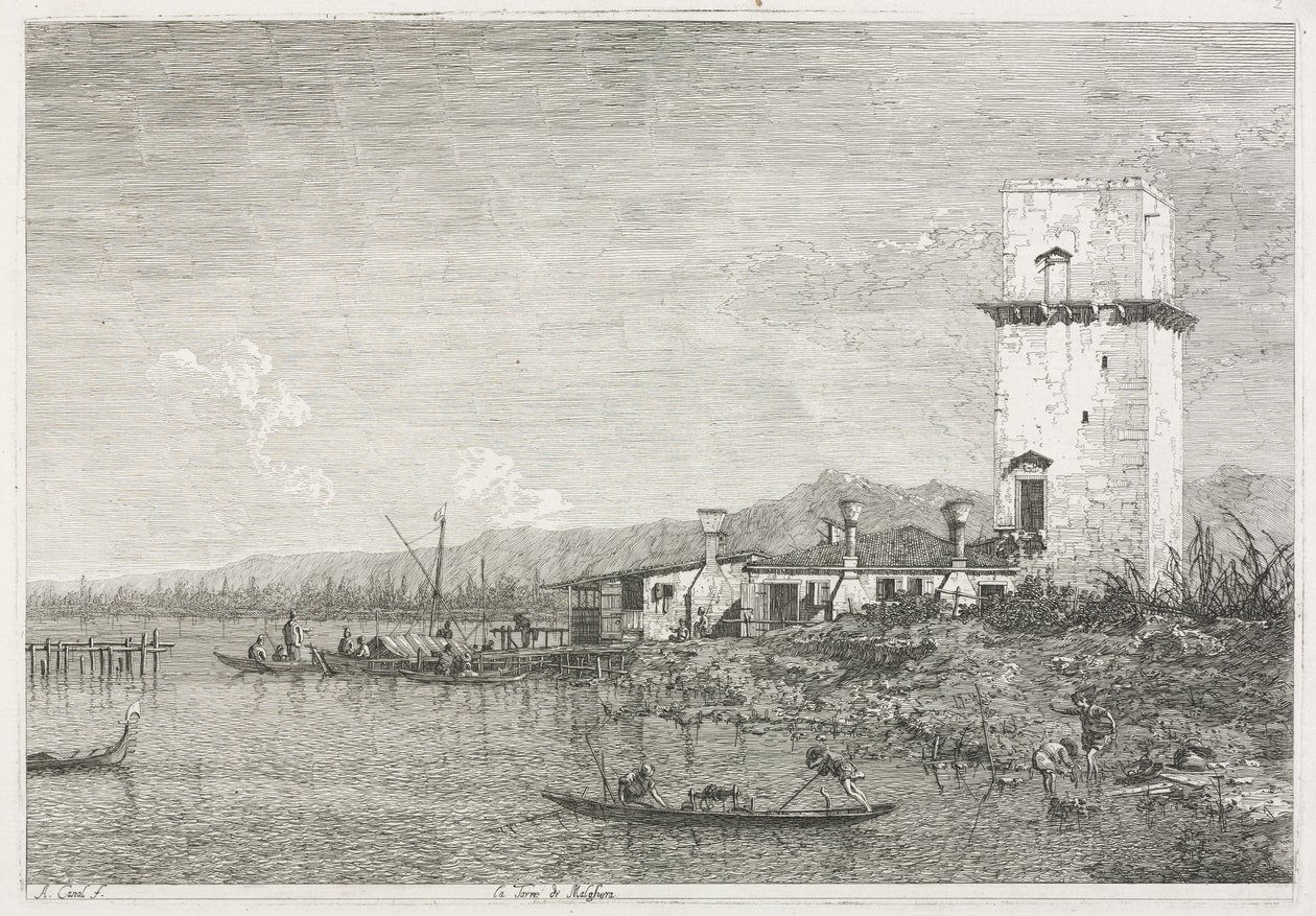 दृश्य: माल्हेरा का टॉवर, 1735-1746। द्वारा जियोवानी एंटोनियो कैनाल (कैनेटेटो)