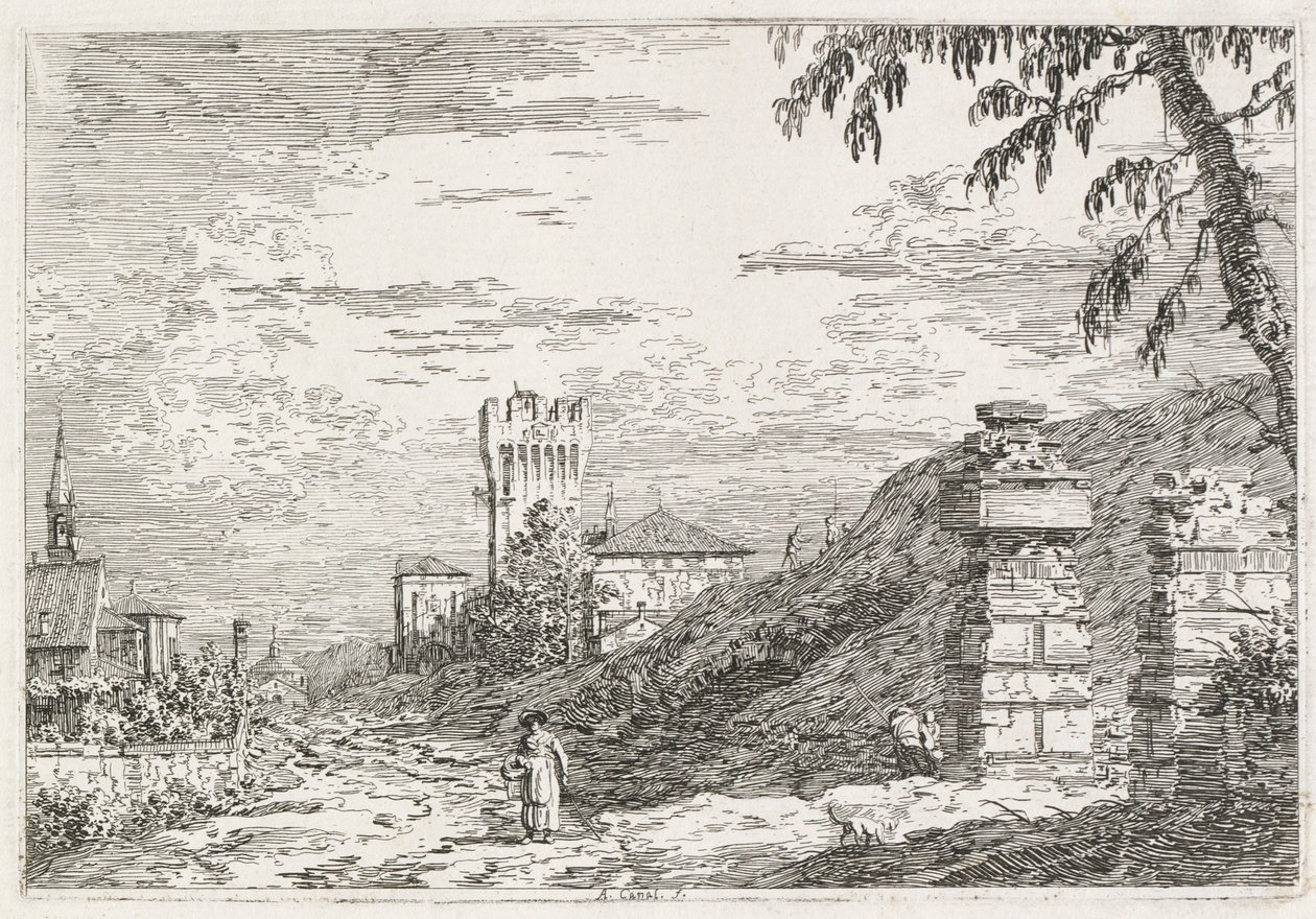 दृश्य: दो बर्बाद स्तंभ, 1735-1746। द्वारा जियोवानी एंटोनियो कैनाल (कैनेटेटो)