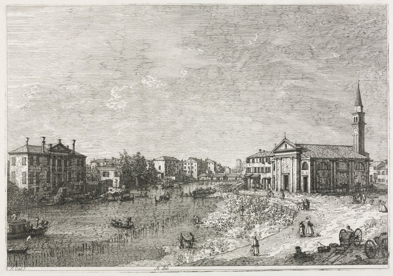 दृश्य: डोल्वा, ए टाउन ऑन द ब्रेंटा, पश्चिम का वेनिस, 1735-1746। द्वारा जियोवानी एंटोनियो कैनाल (कैनेटेटो)