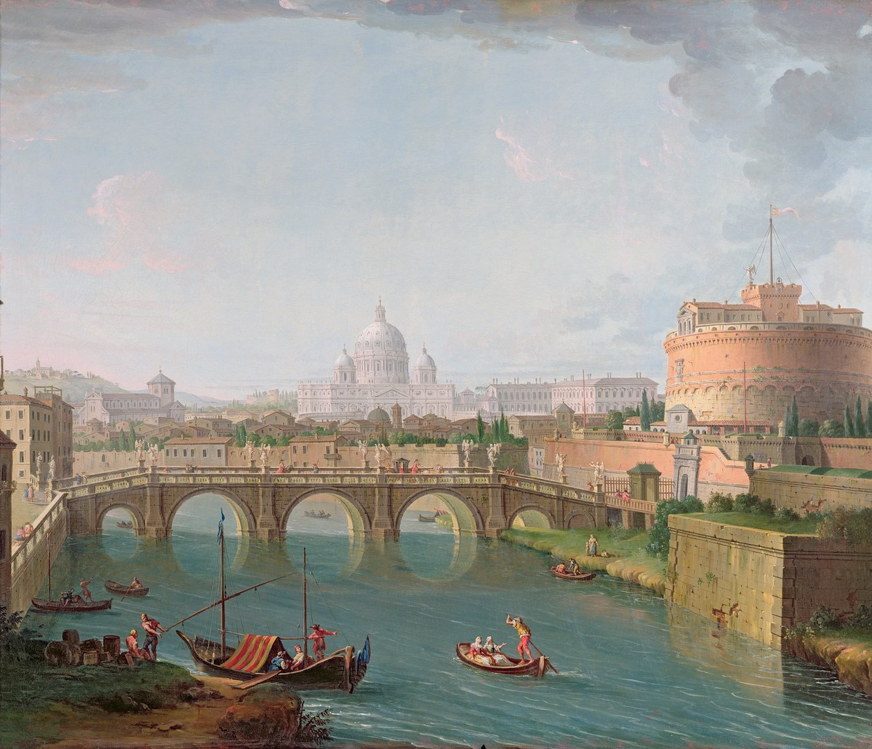 Tiber का दृश्य, c.1700-77 (कैनवास पर तेल) द्वारा एंटोनियो जोली