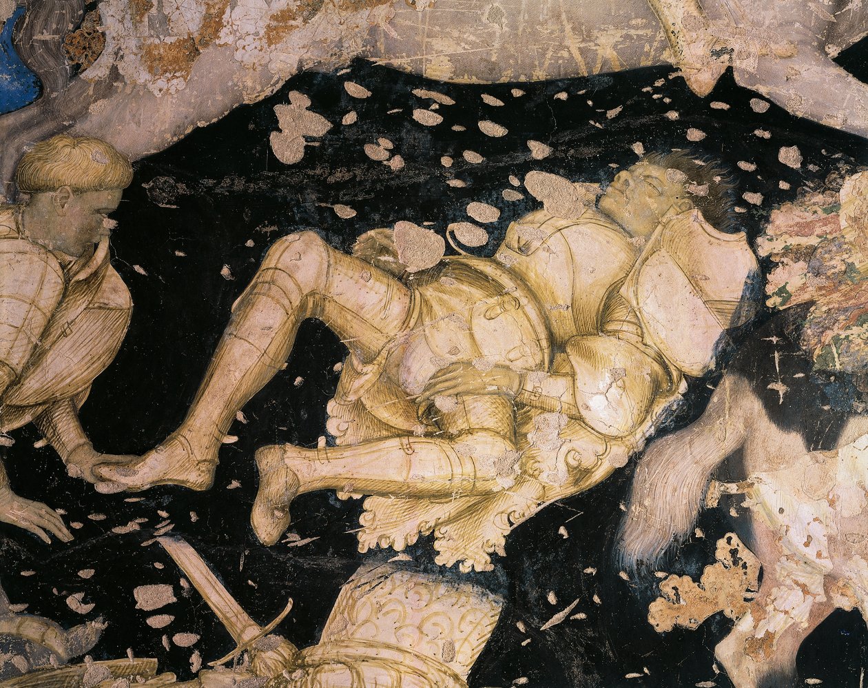 शिवालरेस्क विषय, एंटोनियो पिसानेलो (1395-1455), फ्रेस्को द्वारा टूर्नामेंट-लौवेज़रप की लड़ाई से विस्तार। मंटुआ में पलाज्जो डुकाले। द्वारा एंटोनियो पिसानेलो