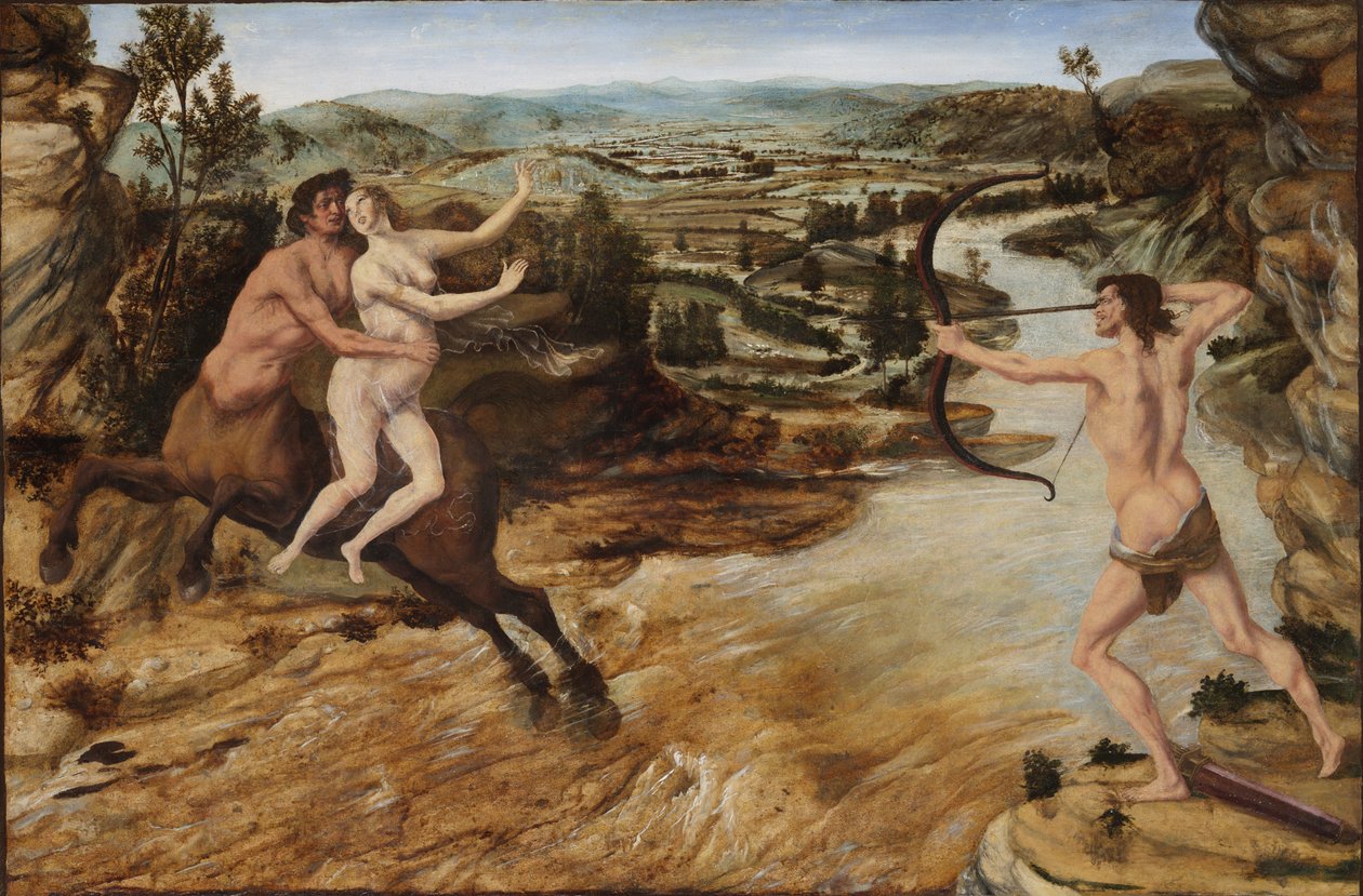 हरक्यूलिस और डीएनिरा, c.1475-80 (कैनवास पर स्थानांतरित तेल पर तेल) द्वारा एंटोनियो पोलायोलो