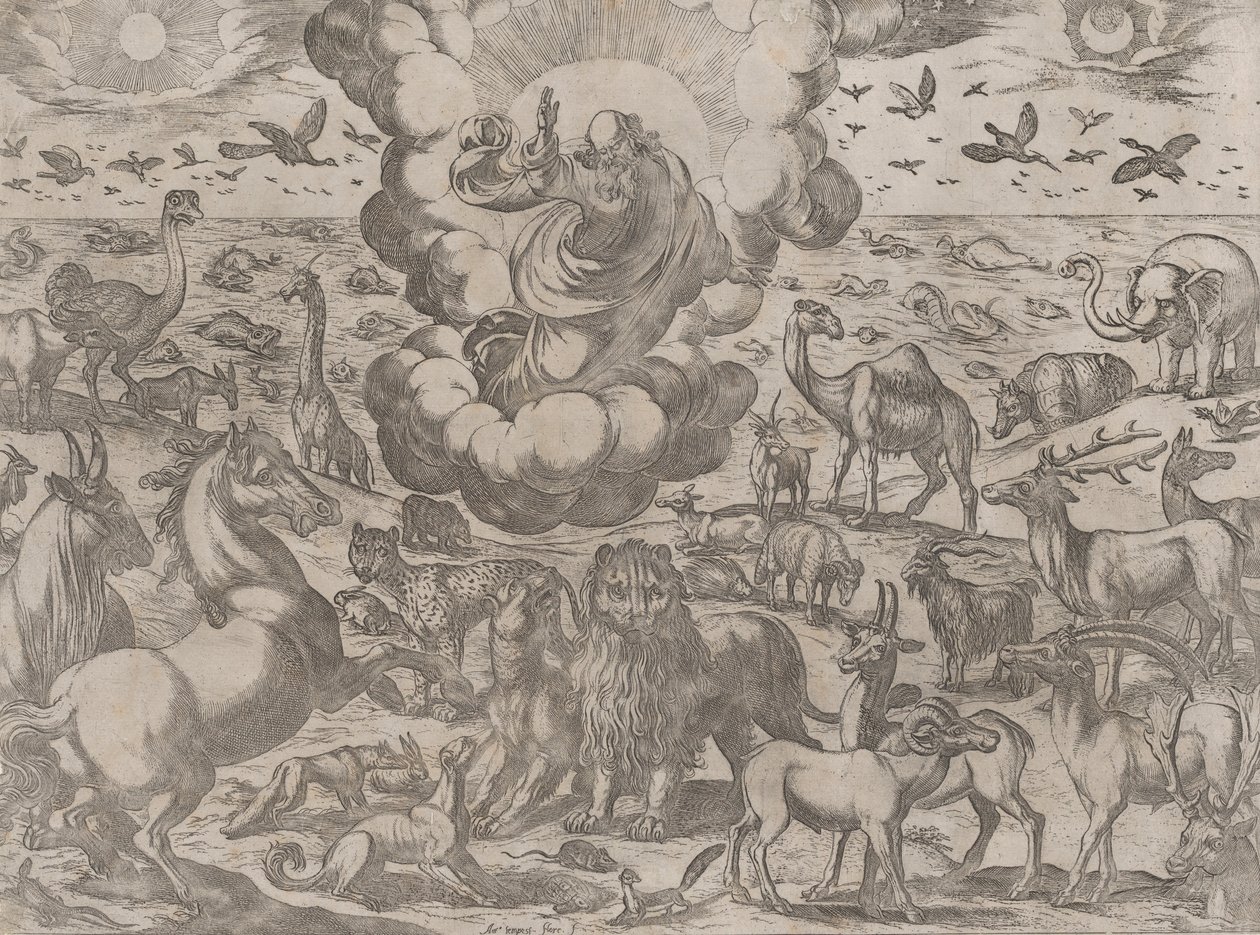 गॉड क्रिएटिंग द एनिमल्स, सीए। 1590-1630। द्वारा एंटोनियो टेम्पेस्टा