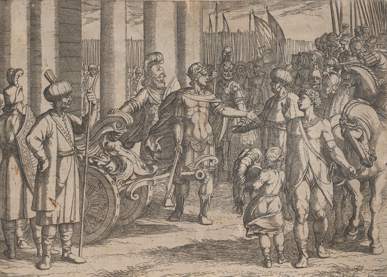 प्लेट 2: सिकंदर महान के कर्मों से अलेक्जेंडर कटिंग द गॉर्डियन नॉट, 1608., द्वारा एंटोनियो टेम्पेस्टा