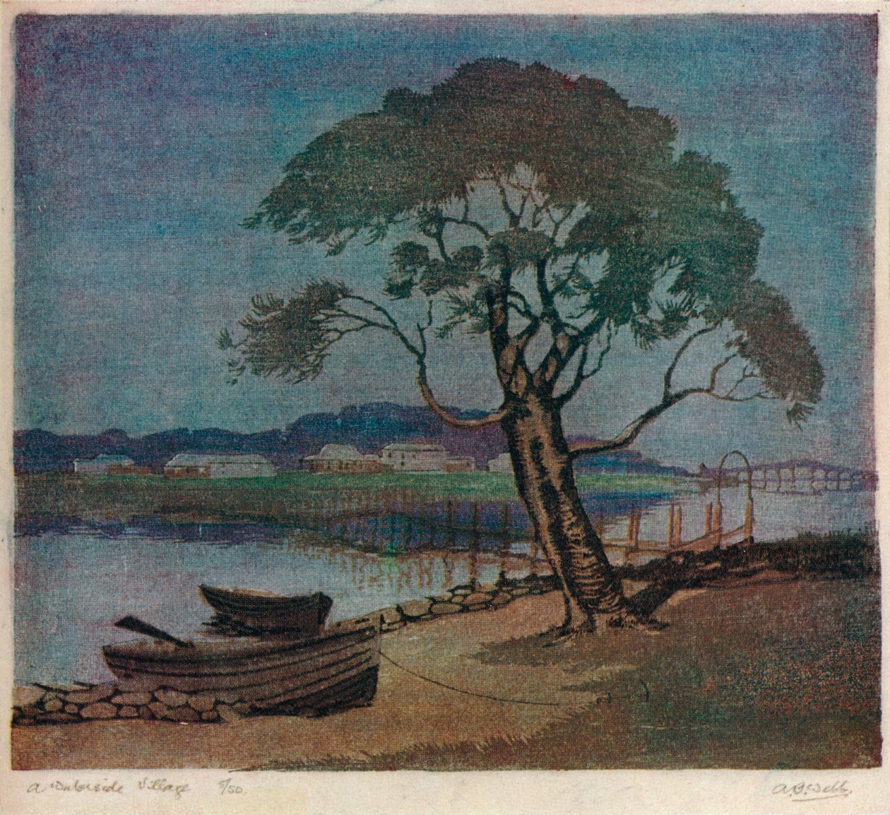 ए वाटरसाइड विलेज, c1921 द्वारा आर्चीबाल्ड बर्ट्राम वेब