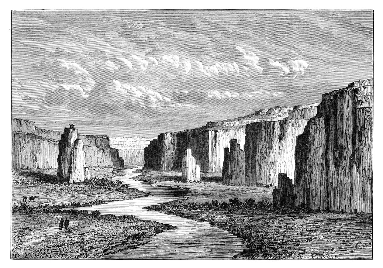 येलो अर्थ में चट्टानें, ताई-यूं, शांक्सी, चीन, 1895 के उत्तर में। द्वारा अरमानंद कोहल