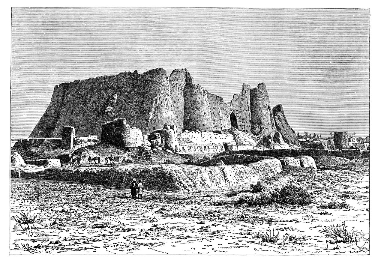 1895 में फारस ईरान के वेरमिन का ध्वस्त किला। द्वारा अरमानंद कोहल