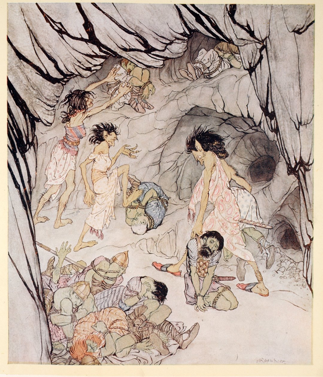 यह एक मोटी है, क्यूलेन ने कहा, और उसने जेम्स स्टीफेंस, 1920 द्वारा &39;आयरिश फेयरी टेल्स&39; से चित्रण के साथ एक भारी फेनियन को एक पहिया की तरह रोल किया द्वारा आर्थर रैकहम