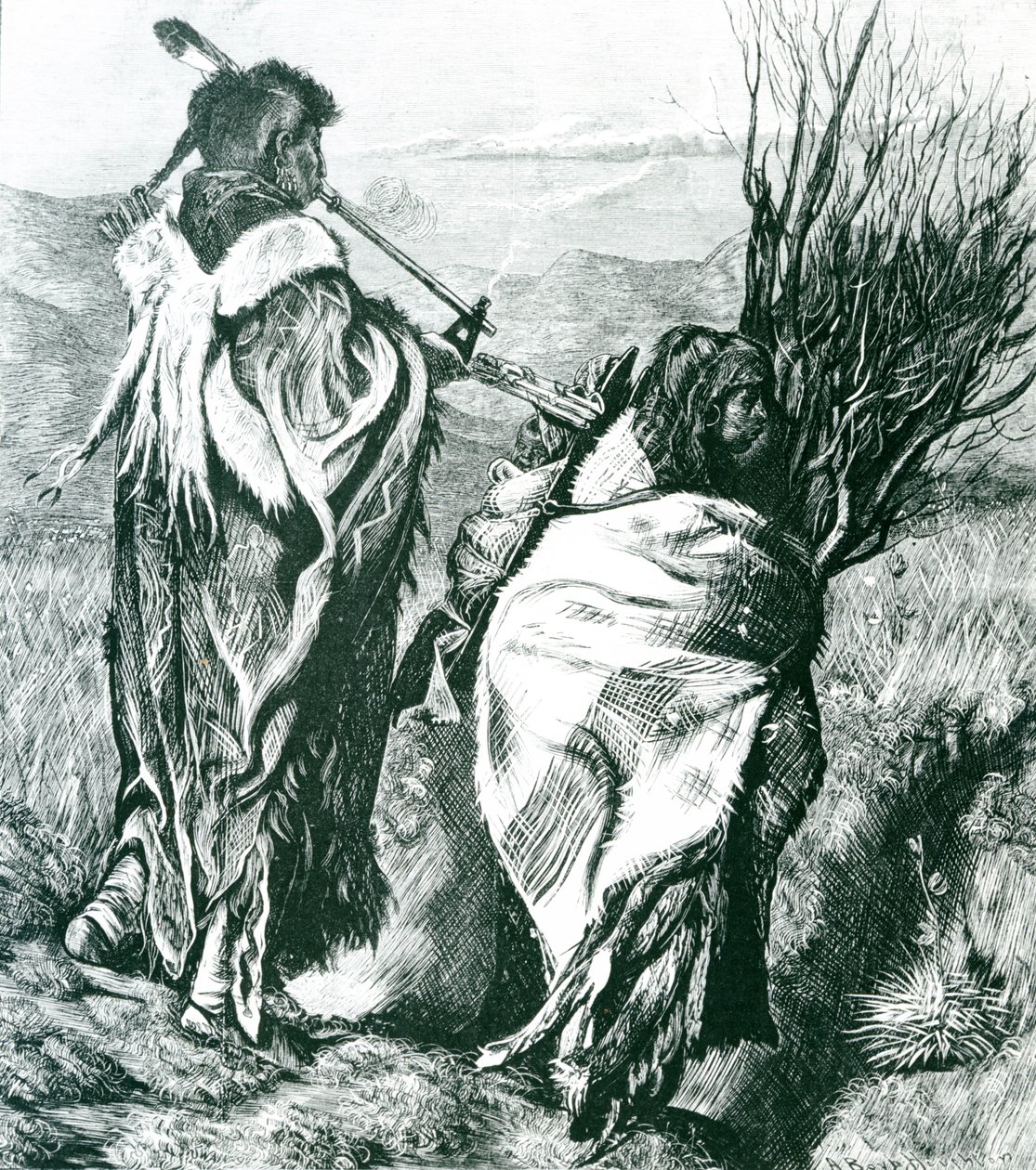 हियावथा और मिन्ने-हा-हा, जोसफ स्वैन द्वारा उकेरा गया (1820-1909) 1870 (उत्कीर्णन) (बी/डब्ल्यू फोटो) द्वारा आर्थर बॉयड (बाद) हाउटन