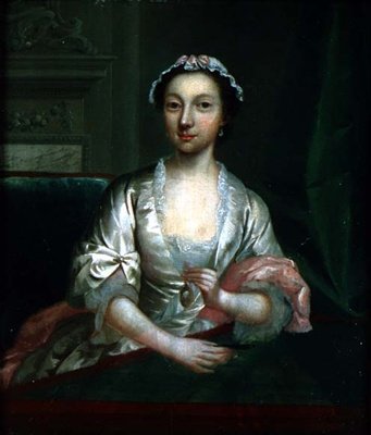 कलाकार की पत्नी एलिजाबेथ फॉल्कनर का पोर्ट्रेट, c.1742 (पैनल) द्वारा आर्थर देवी
