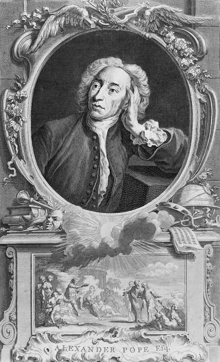 अलेक्जेंडर पोप का चित्रण (1688-1744), जोकोबस हूब्राकेन (1698-1780), 1747 (उत्कीर्णन) (बीडब्ल्यू फोटो) द्वारा उकेरा गया द्वारा आर्थर तालाब