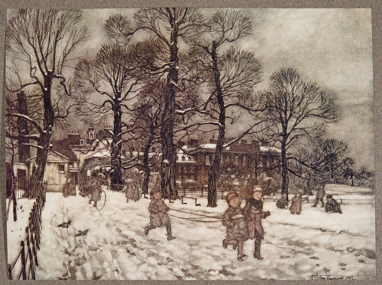 एक दोपहर जब जेएम बैरी (1860 - 1937), पब द्वारा केंसिंग्टन गार्डन में पीटर पैन से गार्डन बर्फ से सफेद हो गया था। 1906 द्वारा आर्थर रैकहम