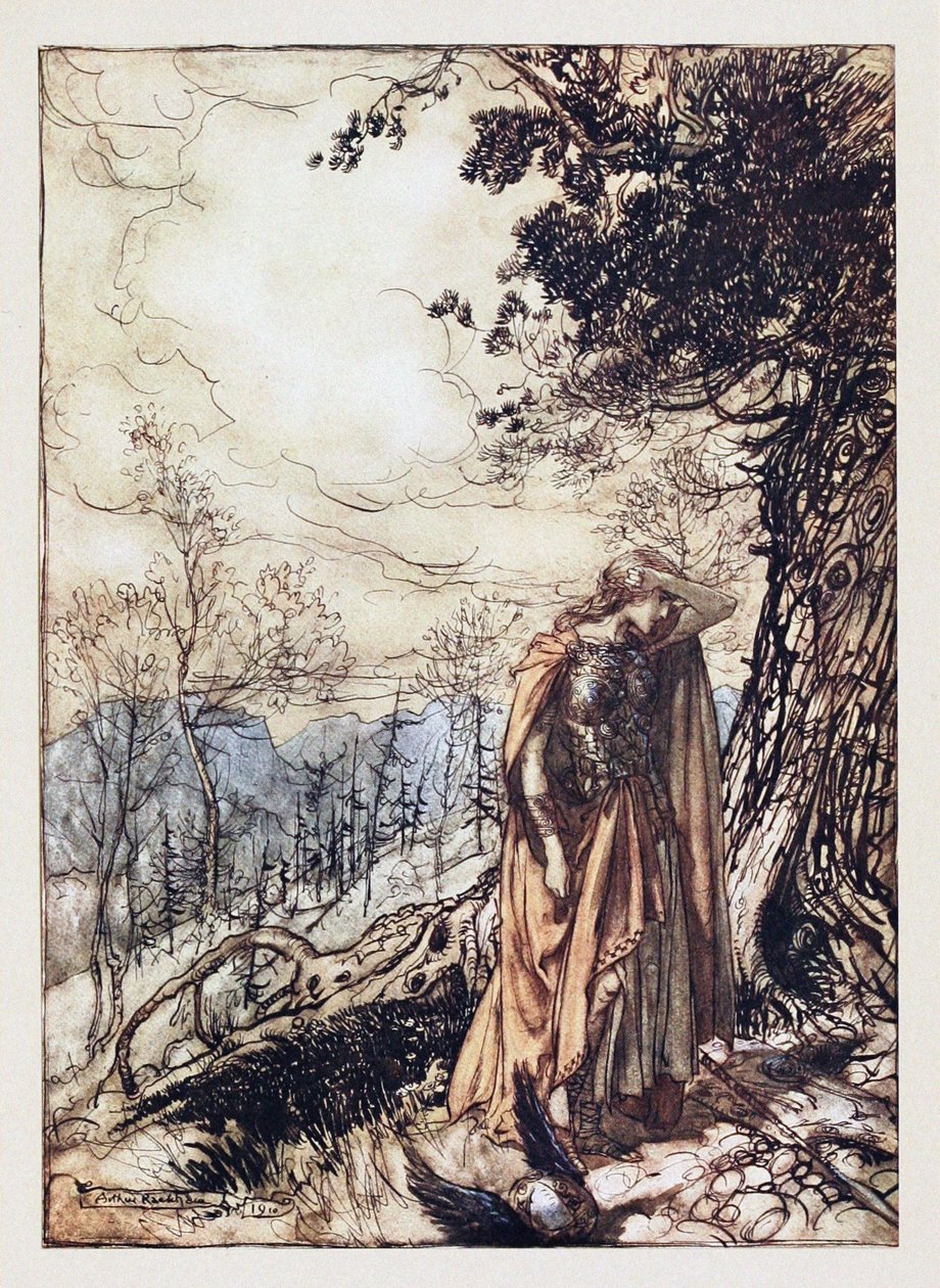 Brünnhilde। रिचर्ड वैगनर द्वारा राइनगोल्ड और द वल्करी के लिए चित्रण, 1910 द्वारा आर्थर रैकहम