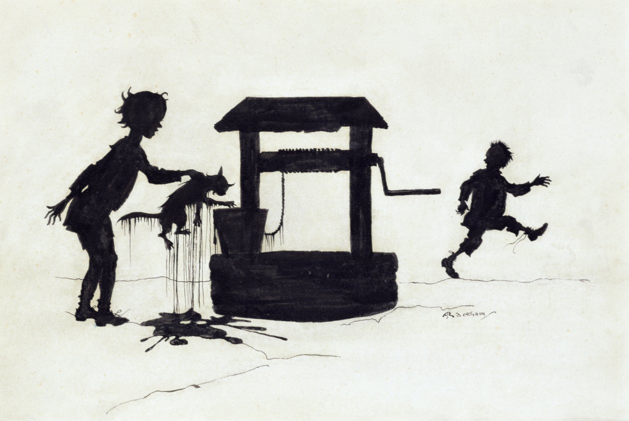 डिंग डोंग बेल, मदर गूज़ का चित्रण: द ओल्ड नर्सरी राइम्स, 1913 (कलम और स्याही) प्रकाशित द्वारा आर्थर रैकहम