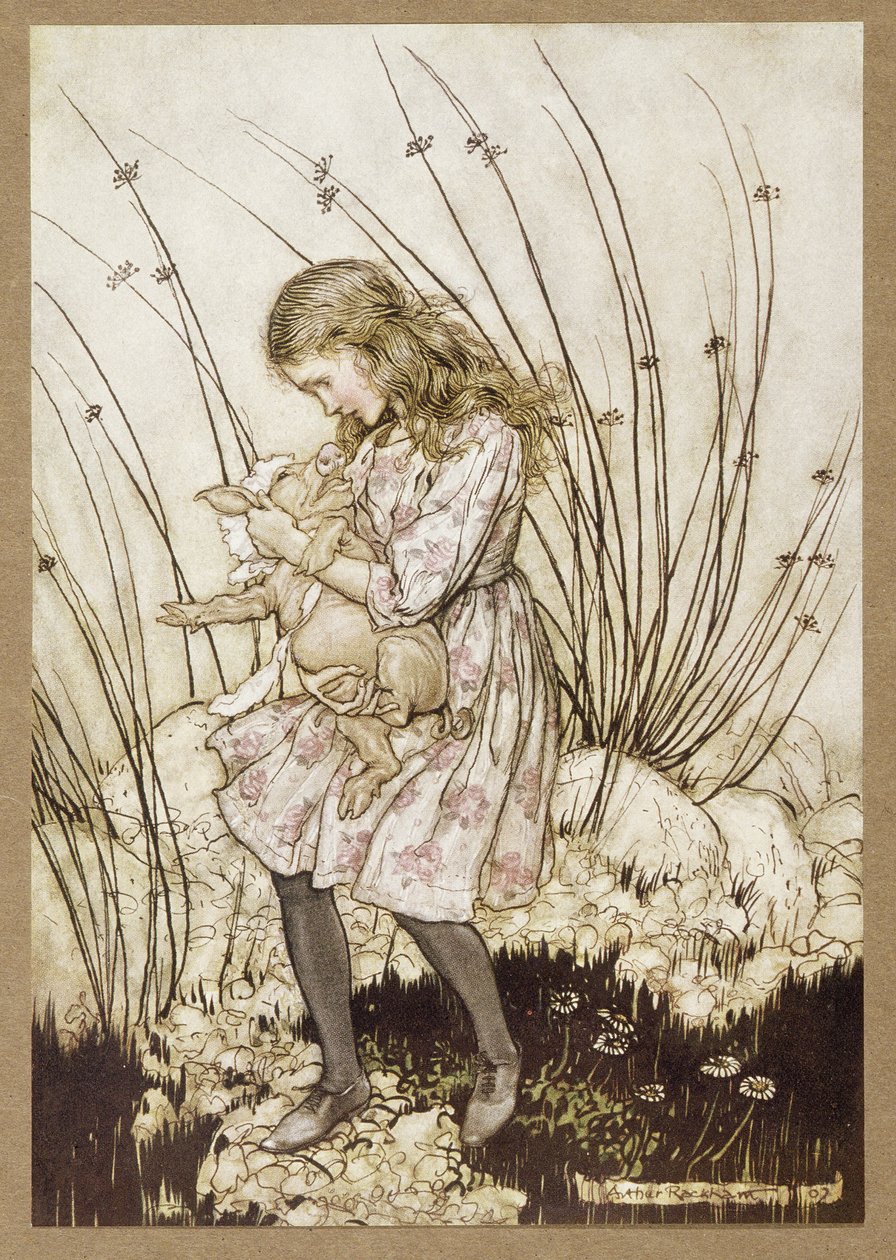 लुईस कैरोल, पब द्वारा एलिस्स एडवेंचर्स इन वंडरलैंड से "यह फिर से इतनी हिंसक रूप से चिल्लाया कि उसने कुछ अलार्म में अपना चेहरा देखा"। 1907 (रंग लिथो) द्वारा आर्थर रैकहम