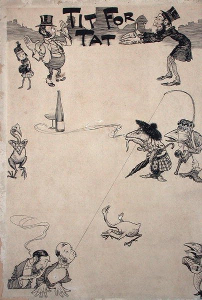 टाइट फॉर टाट, कैसल्स मैगज़ीन का चित्रण, 1902 में प्रकाशित (कागज पर कलम और स्याही) (202131 देखें) द्वारा आर्थर रैकहम