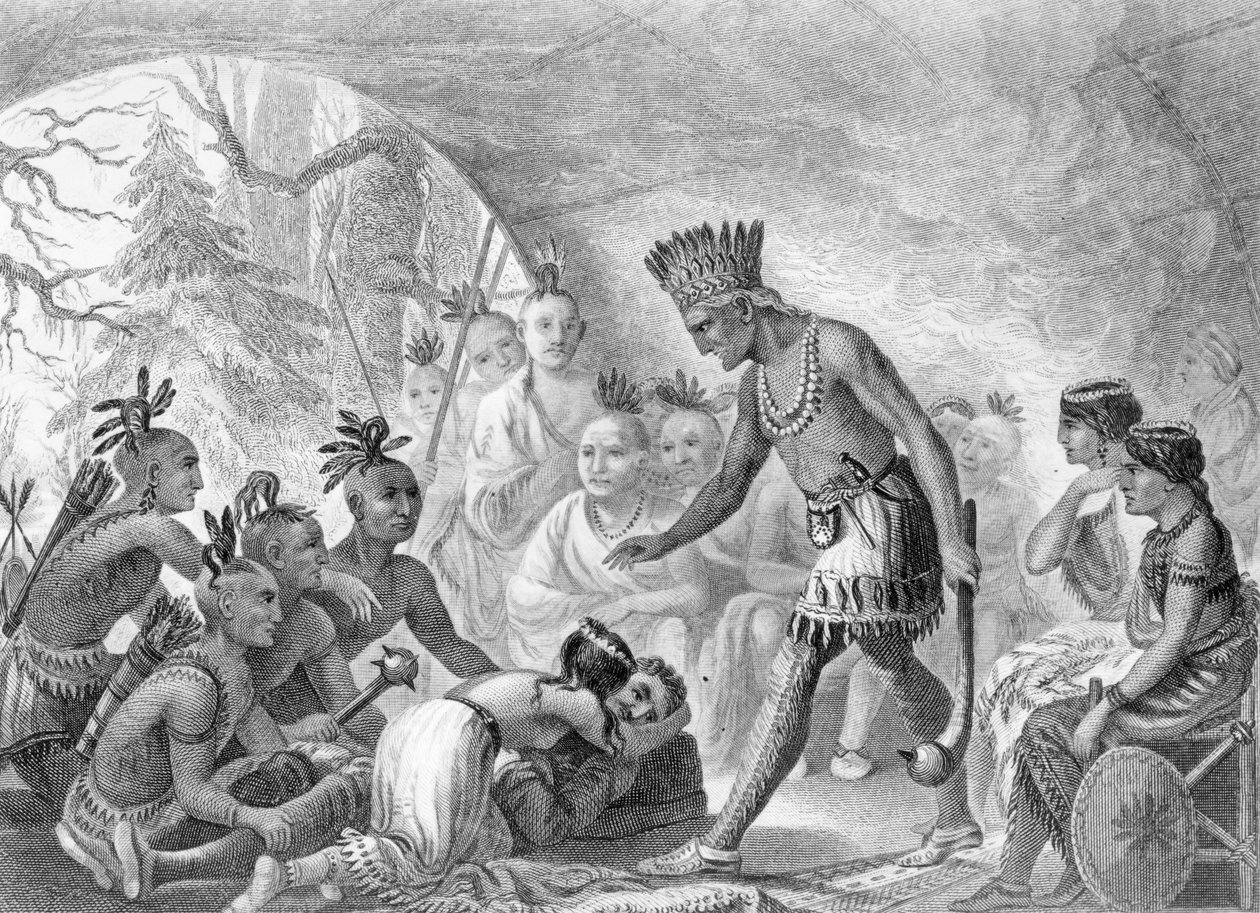 कप्तान स्मिथ ने 19 वीं शताब्दी के DGThompson द्वारा उत्कीर्ण, 1607, पोकाहोंटस द्वारा बचाया द्वारा आसा कूलिज वारेन