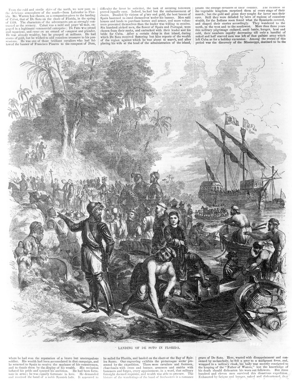 1855 में &39;बल्लू के सचित्र ड्राइंग-रूम साथी&39; से फ्लोरिडा में डी सोटो की लैंडिंग द्वारा आसा कूलिज वारेन