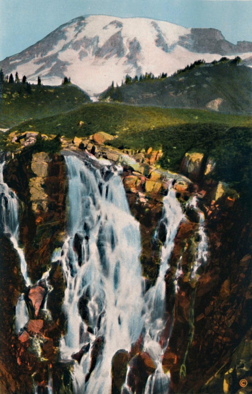 Myrtle फॉल्स और माउंट रेनियर, c1916 द्वारा असाहेल कर्टिस