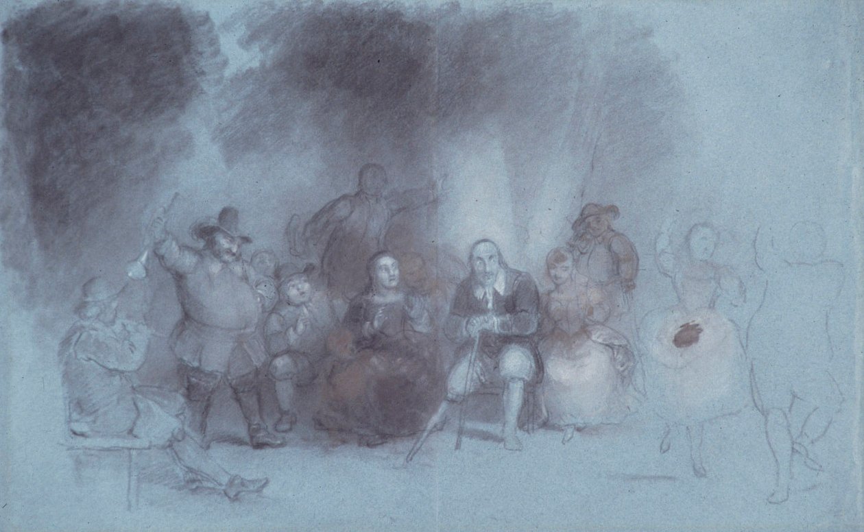 बैटरी पर नृत्य, c.1838 (नीले-भूरे रंग के कागज पर भूरे और सफेद चाक के साथ उच्चारण लकड़ी का कोयला) द्वारा एशर ब्राउन डूरंड