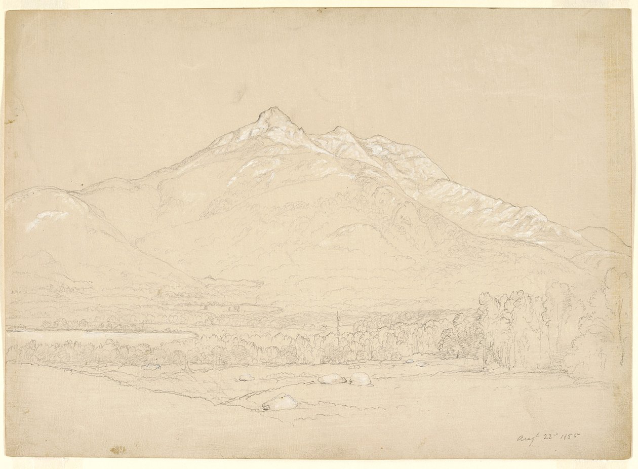 माउंट चोकोरुआ, न्यू हैम्पशायर, 1855 (तैयार बेज पेपर पर ग्रेफाइट और सफेद गौचे) द्वारा एशर ब्राउन डूरंड