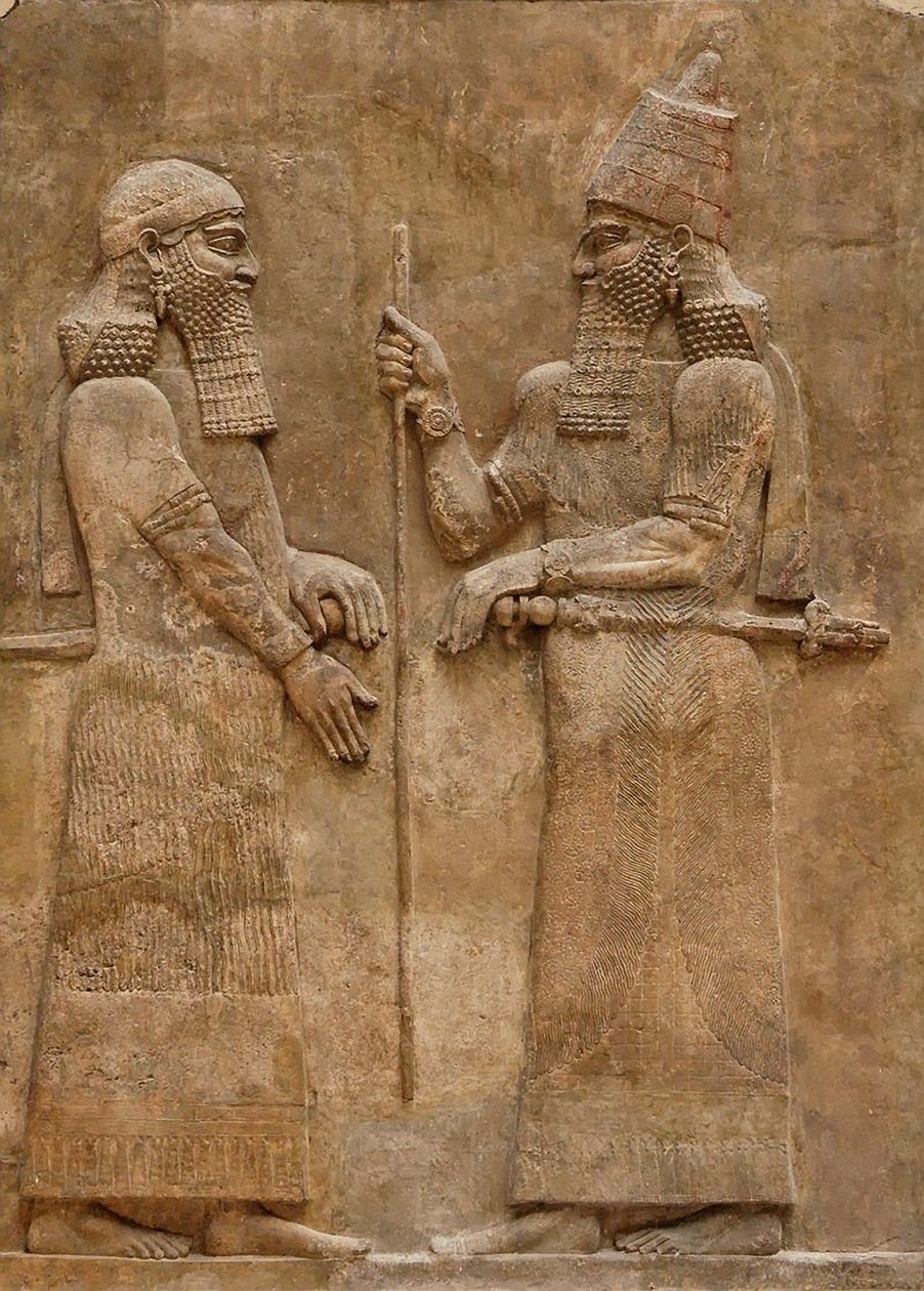 सरगोन II और गणमान्य, खोरसाबाद में राजा सरगोन के महल से राहत, c.716-713 ई.पू. द्वारा असीरियन