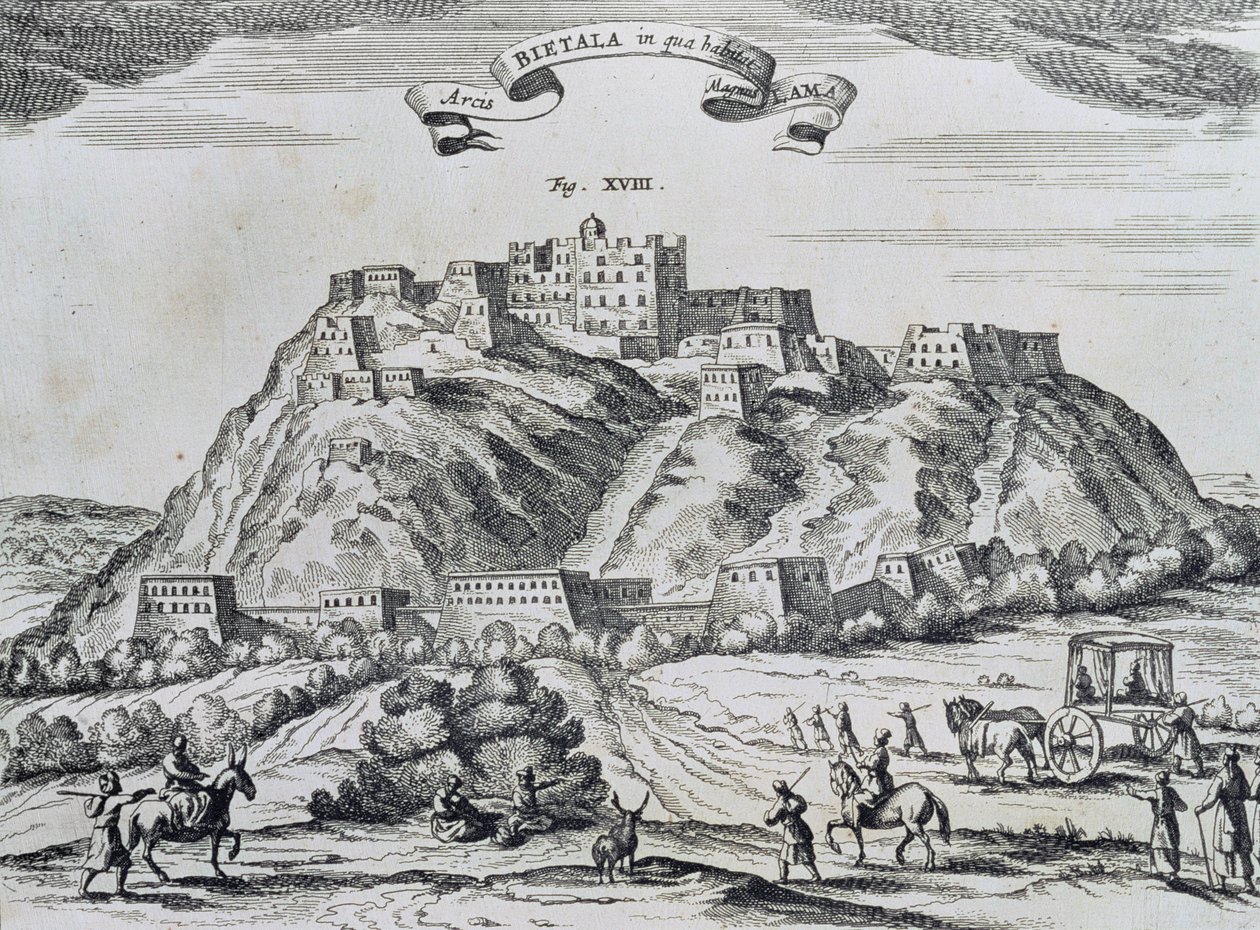 1667 में एम्स्टर्डम में छपी &39;चाइना मोनुमेंटिस&39; से तिब्बत की राजधानी ल्हासा का दृश्य द्वारा अटानासियो चर्च